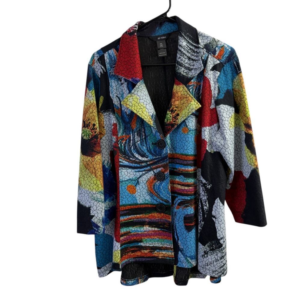Ali Miles Jacket Womens PXL Multi Abstract Top Button Up Collar Art Colorful